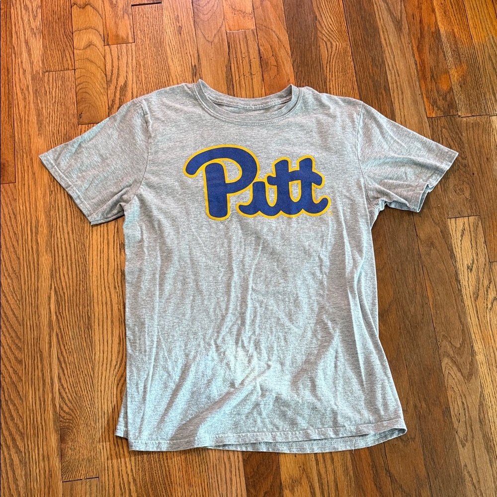 Gray Short Sleeve Tee with Blue and Yellow Logo